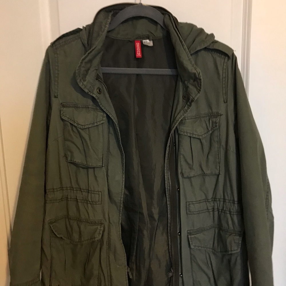 h&m anorak army green hooded jacket